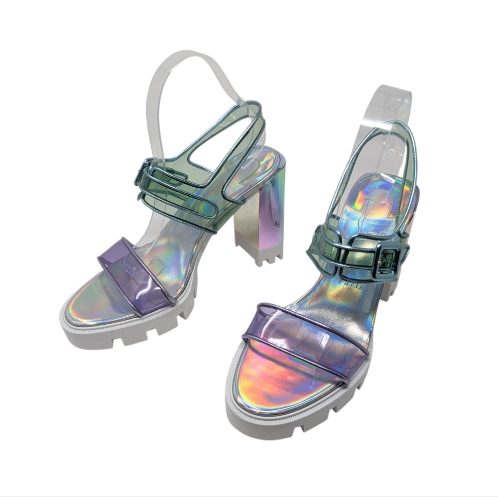 Christian Louboutin Duniss Lug Sole PVC Jelly Chunky Heel Sandal EU 39.5